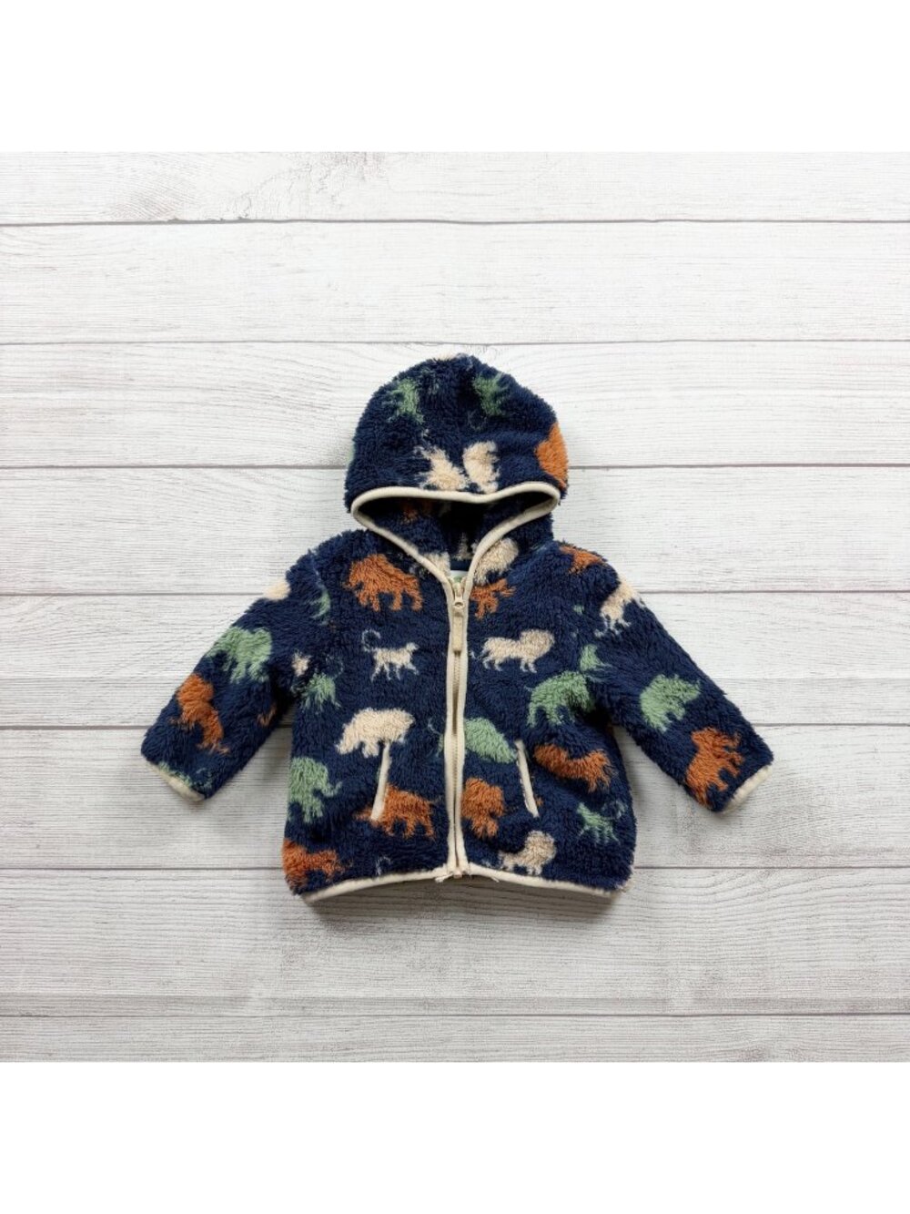 Little Me Baby Fleece Hooded Zip Jacket Animal Print Fluffy Navy 3-6 Months